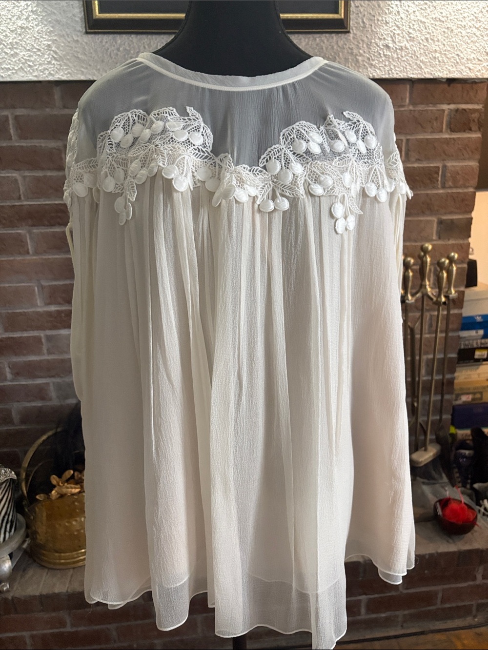 Chloe Cream Sheer Crochet-Yoke Tunic Top